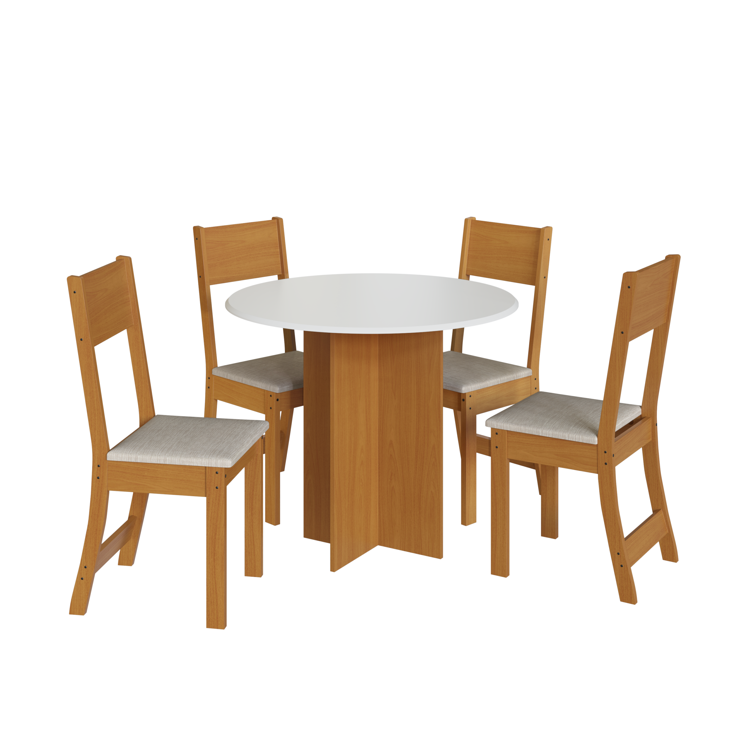 Conjunto Mesa Alice 0,90 Redonda Freijó/Off White