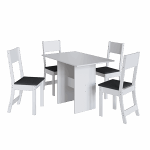 Conjunto Mesa Karla Branca e 4 Cadeira Tecido Preto