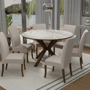 Conjunto Mesa Atenas 1,40 Vidro Cadeira Isa