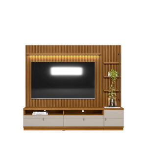 Conjunto Rack + Painel Ouro Preto + 1 Módulo Nature/Off White